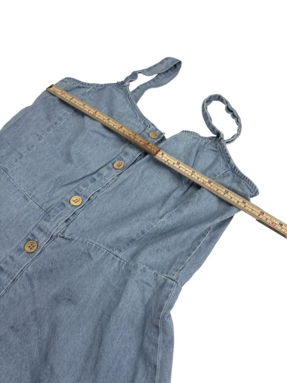Shein Light Blue Button-Front Denim Mini Dress With Adjustable Straps Elastic Ba - Picture 6 of 9